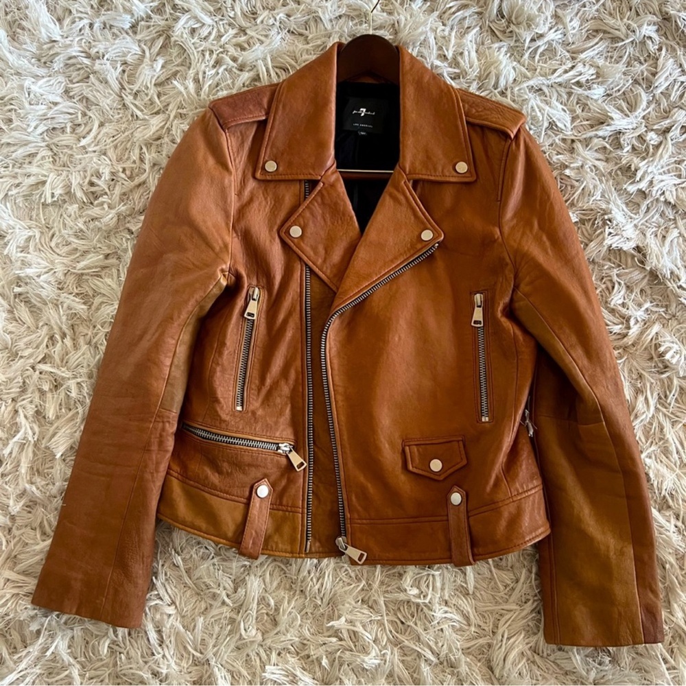Genuine Leather Jacket - 7 For All Mankind - Cognac - Size Medium